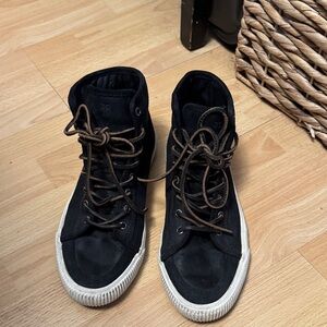 Frye Black High-Top leather Sneakers with Brown Laces distressed style